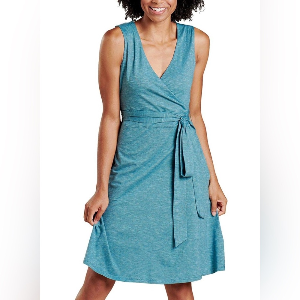 Toad&Co Cue Sleeveless Dress with Pockets Hydro Teal Blue Size MEDIUM